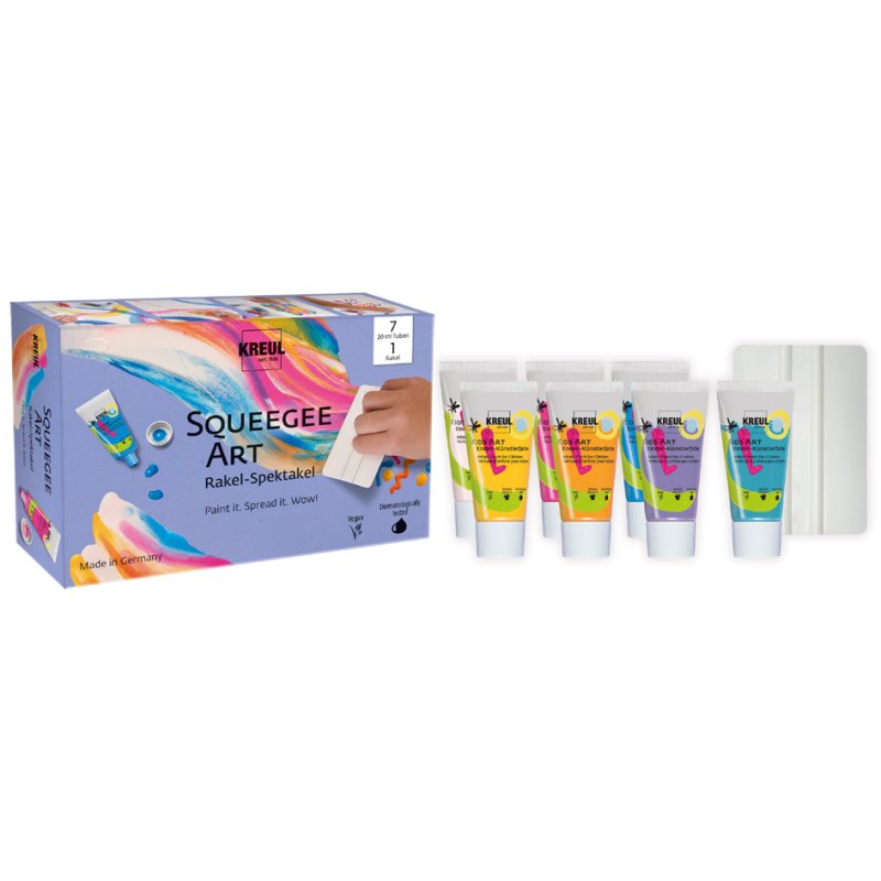 KREUL Squeege set peinture acrylique, 7×20 ml couleurs, avec raclette