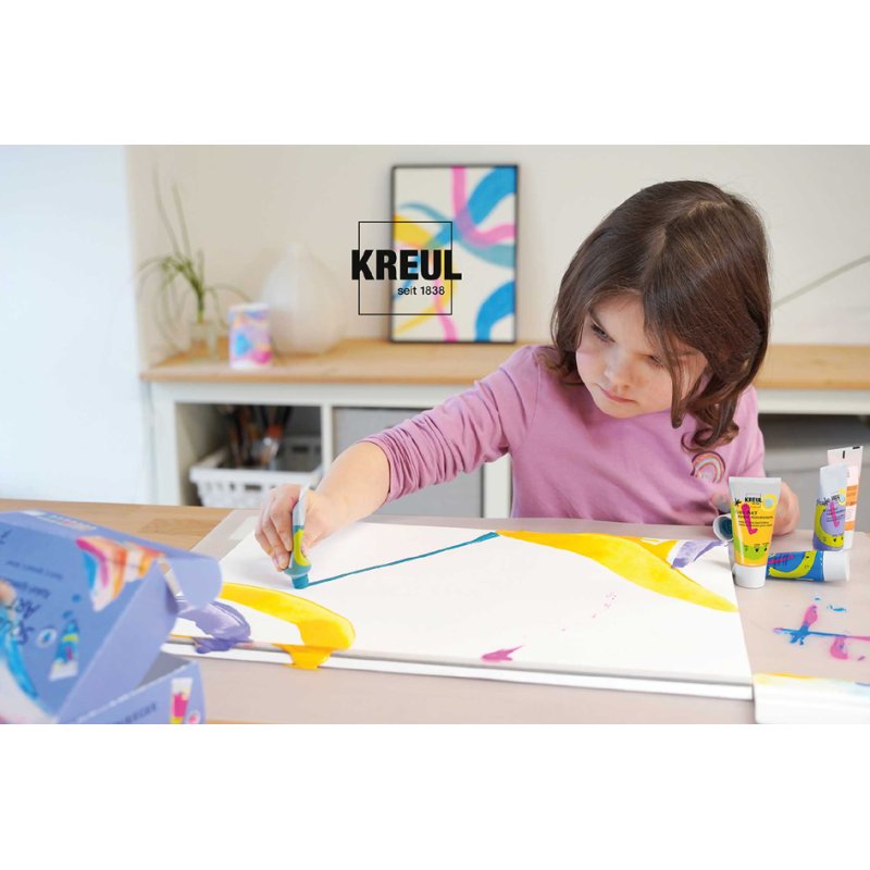KREUL Squeege set peinture acrylique, 7×20 ml couleurs, avec raclette