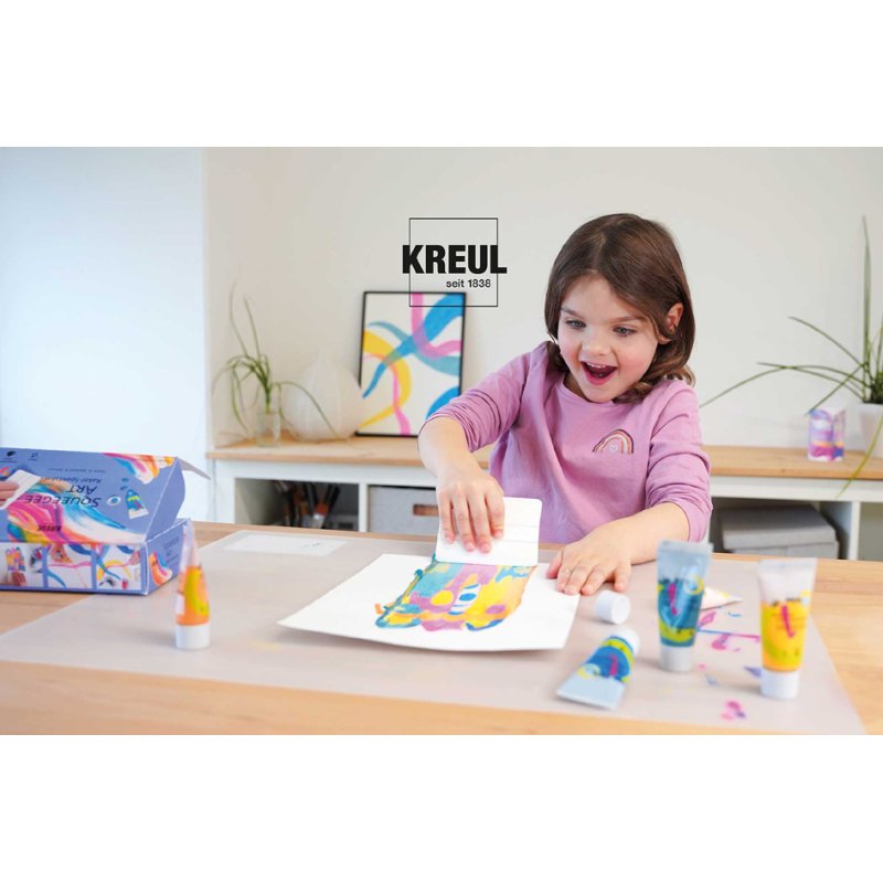 KREUL Squeege set peinture acrylique, 7×20 ml couleurs, avec raclette