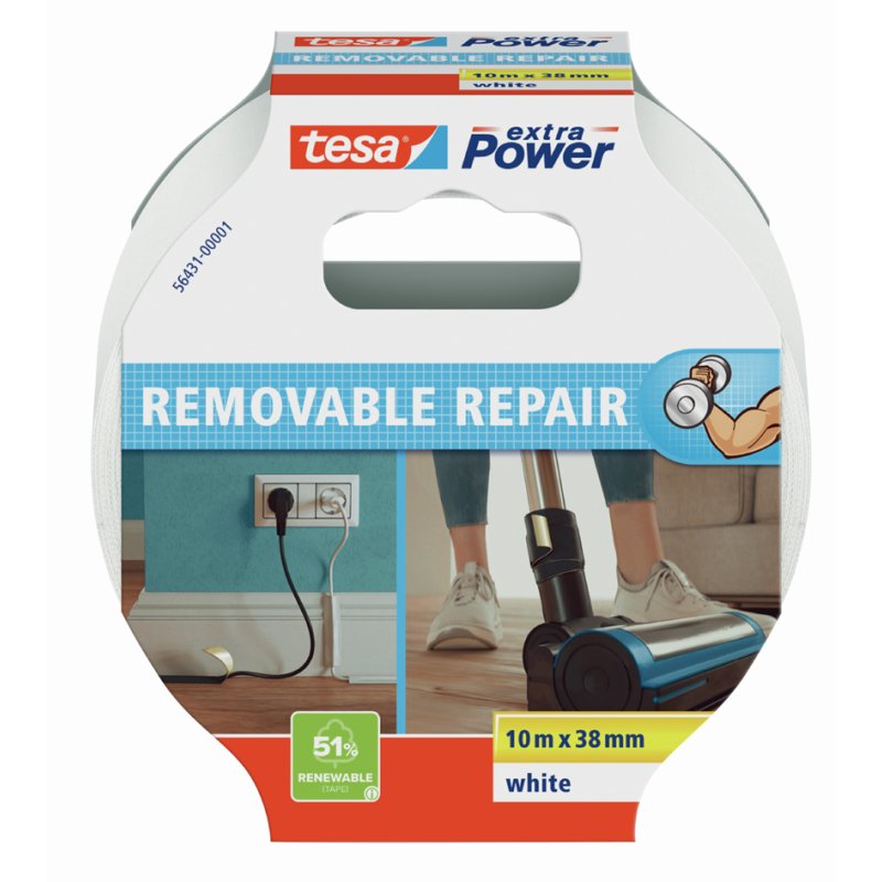 tesa ruban adhésif tissu extra Power REMOVABLE REPAIR, gris, 38 mm × 10 m
