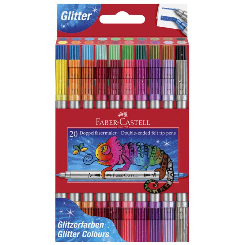 FABER-CASTELL dual-tip felt pens Glitter, washable, fine and broad tip, 20 pieces