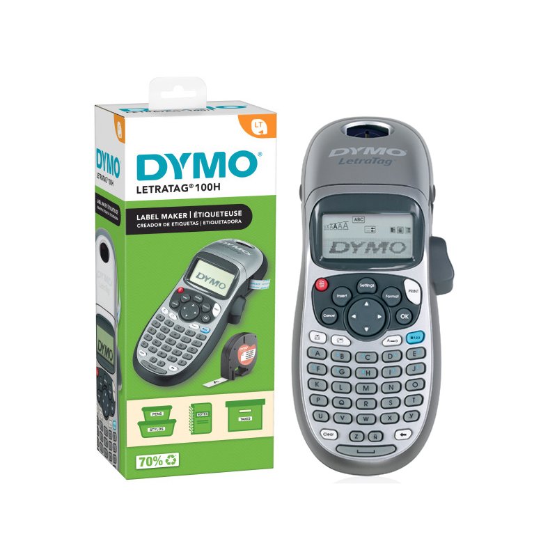 DYMO LetraTag LT-100H labelprinter, zilver, ABC-toetsenbord, 13-cijferig display