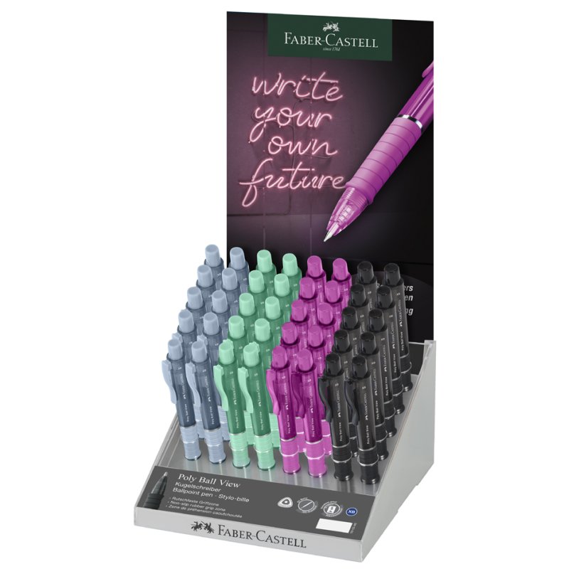Faber-Castell ballpoint pens POLY BALL VIEW, 0.6 mm, blue, display of 40 pieces