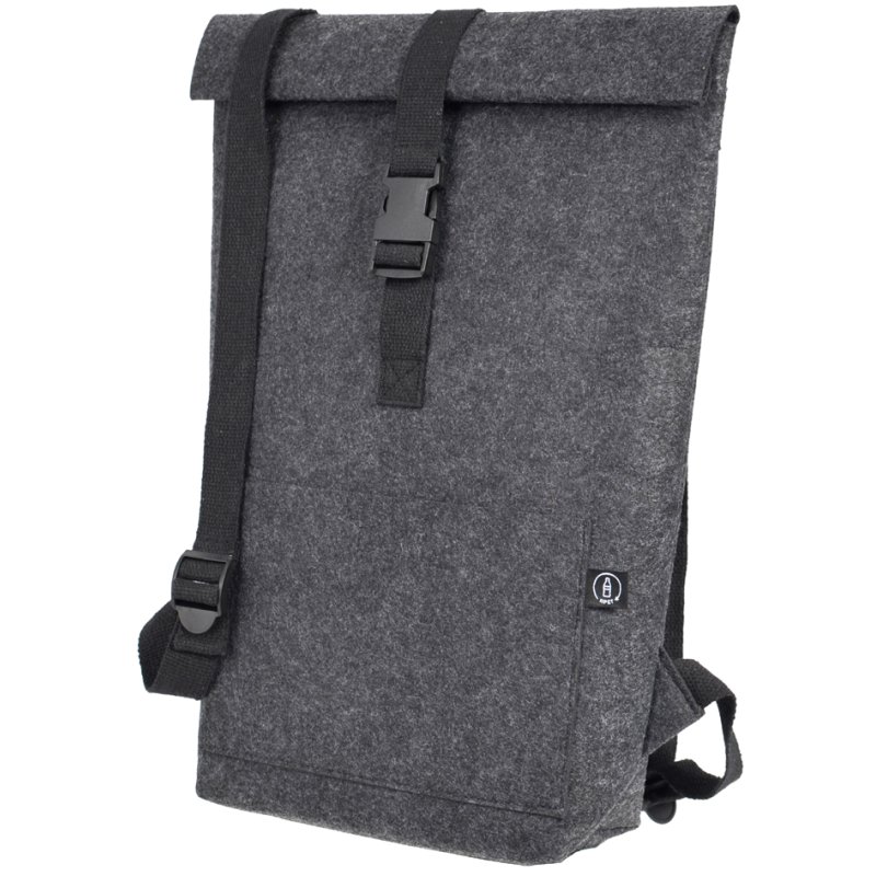 STOP rolltop rugzak, 100% gerecycled PET-vilt, tot 17,3 inch, donkergrijs