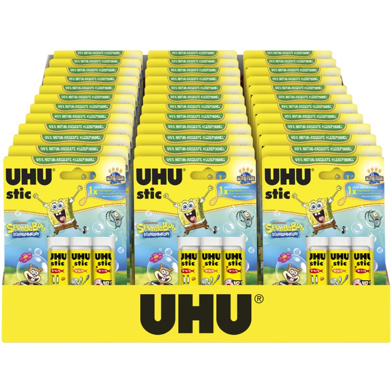 UHU bâton de colle stic SpongeBob, 3 × 8,2 g, présentoir 36 pièces