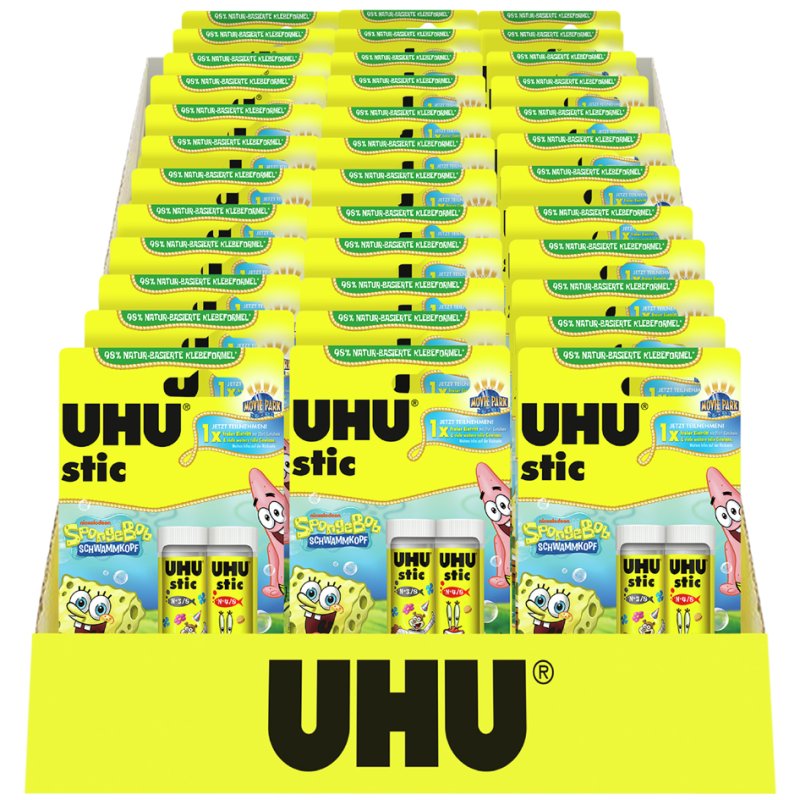 UHU bâton de colle stic SpongeBob, 3 × 8,2 g, présentoir 36 pièces