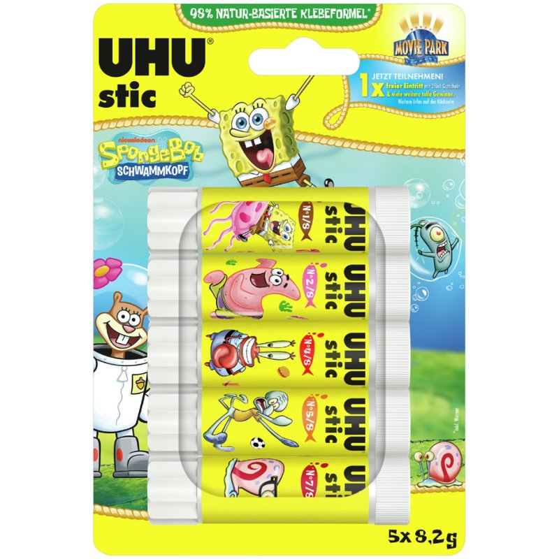 UHU bâton de colle stic SpongeBob, 3 x 8,2 g, blister