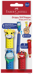 FABER-CASTELL potloodkapjes Grippy Friends, kunststof, set van 3, diverse dierenmotieven