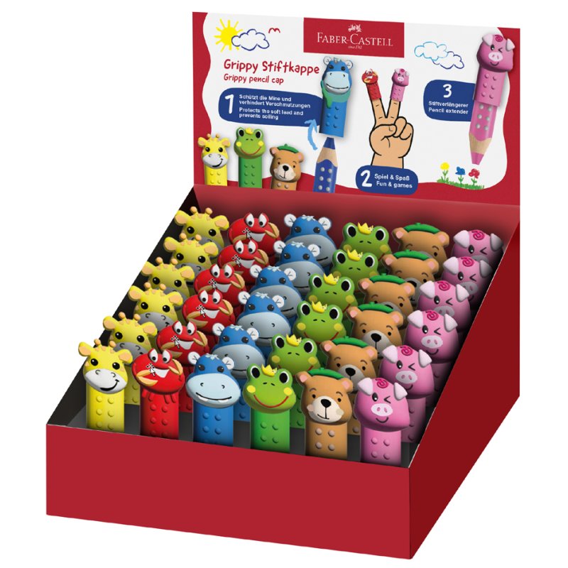Faber-Castell pencil caps Grippy, plastic, 6 animal motifs, 36 pieces