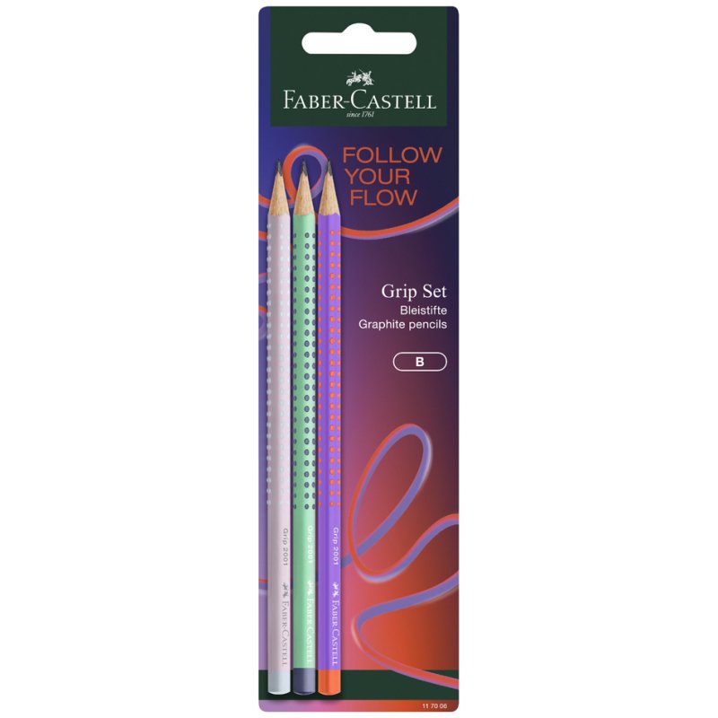 FABER-CASTELL pencils GRIP 2001 Flow Edition, HB, triangular, pack of 3