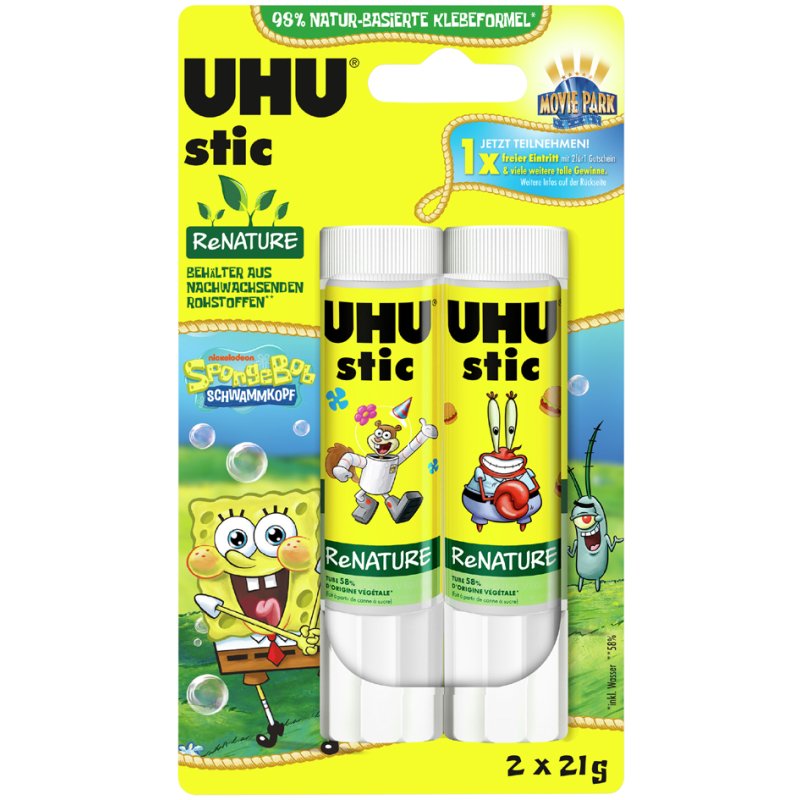 UHU bâton de colle ReNATURE SpongeBob, sans solvant, 2 x 21 g