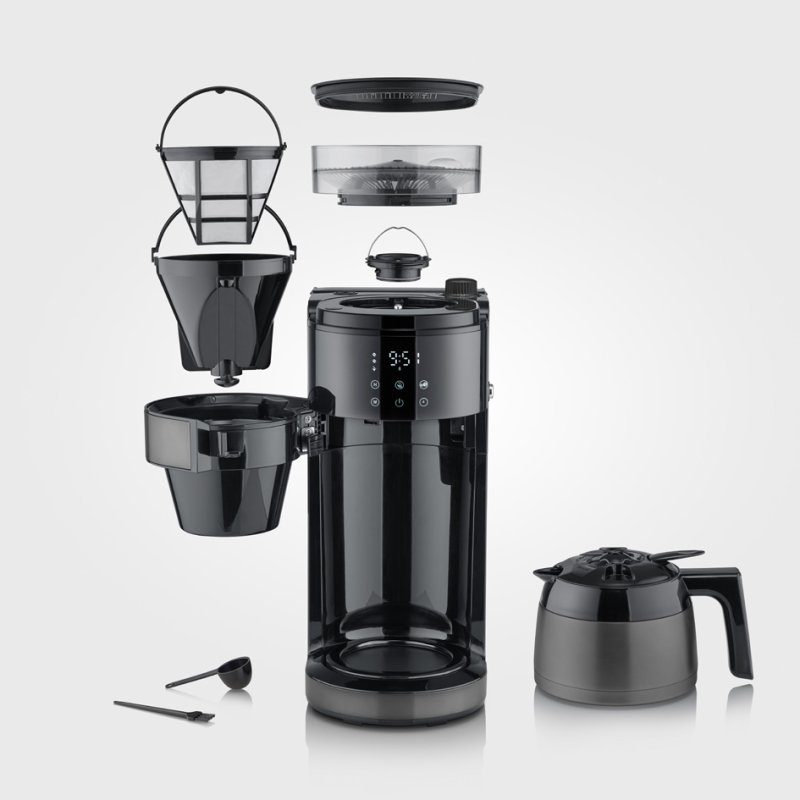 SEVERIN coffee maker with grinder KA 4831, black, thermal jug, 8 cups, timer