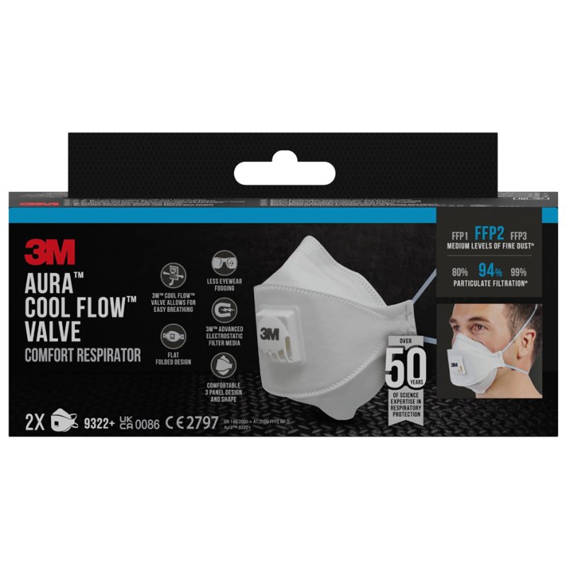 3M masque de protection respiratoire Aura Comfort Cool, FFP2, avec valve, 2 pièces