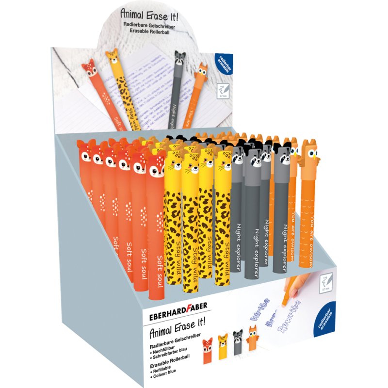 EBERHARD FABER stylos-gel Animal Erase it!, effaçable, bleu, 0,7 mm