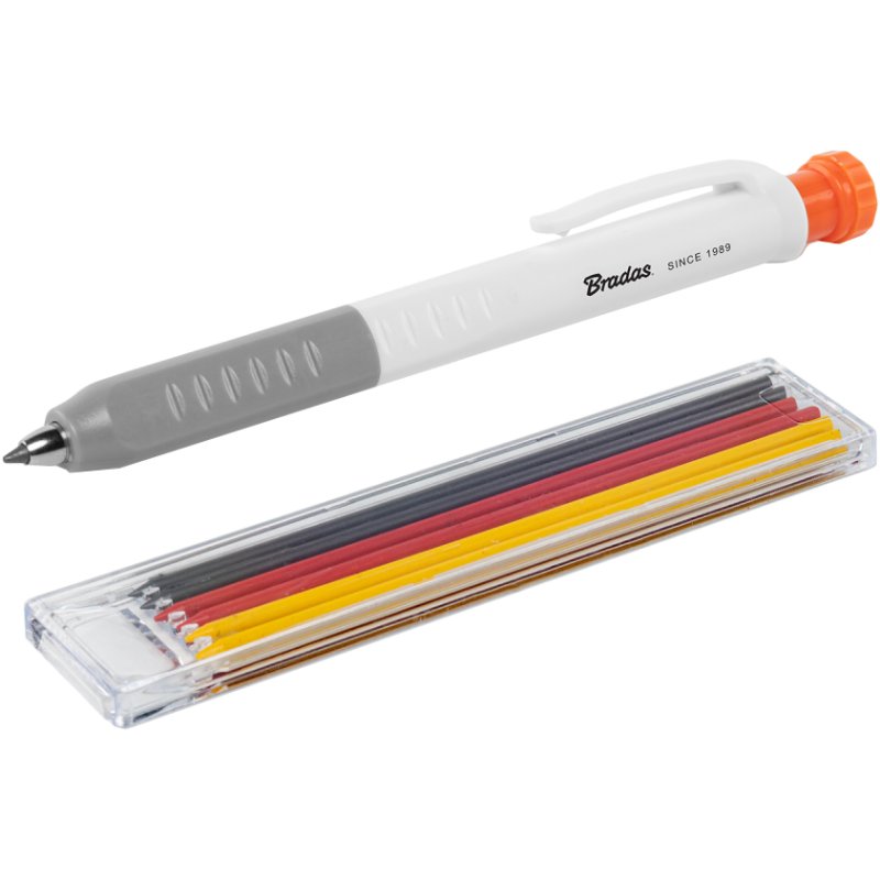 Bradas hole marker, white/grey, extra long metal tip, including 6 refills
