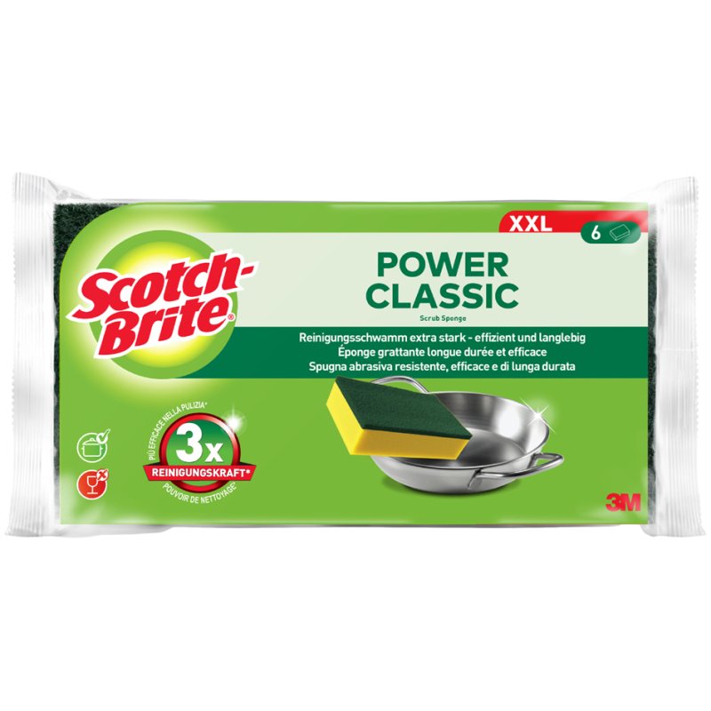 Scotch Brite schoonmaakspons Classic XXL, geel/groen, duurzaam, 6 stuks