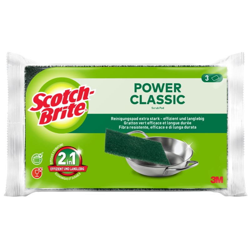 Scotch Brite Éponges à récurer Classic, vert, durable, 3 pièces