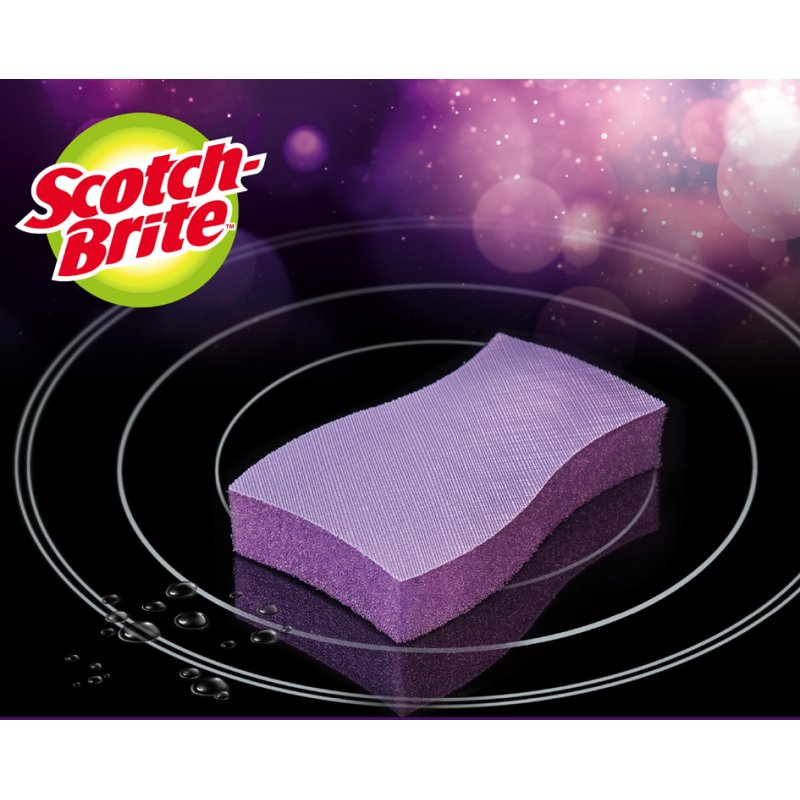 Scotch Brite glaskeramiek reinigingsspons, lila, 3 stuks