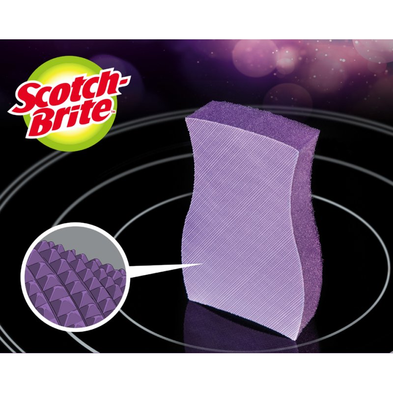 Scotch Brite glaskeramiek reinigingsspons, lila, 3 stuks