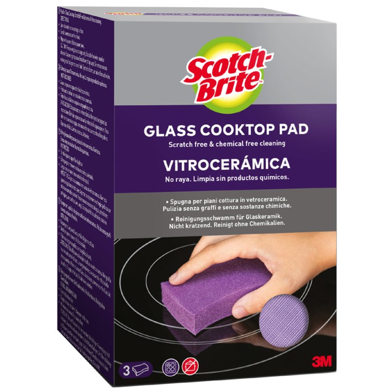 Scotch Brite glaskeramiek reinigingsspons, lila, 3 stuks