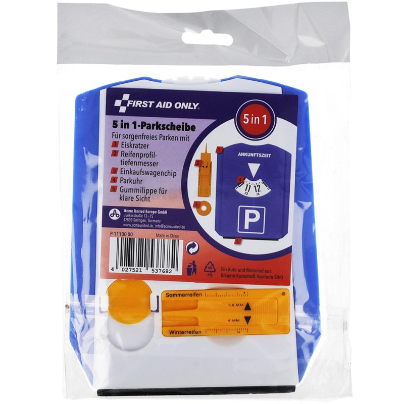 FIRST AID ONLY 5-in-1 multifunctionele parkeerschijf, kunststof, blauw