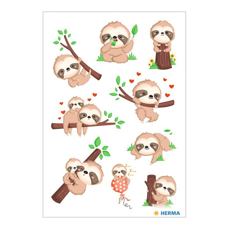 HERMA feuilles de stickers Le petit paresseux, matériau Transpuffiy doux, 84×120 mm, 9 stickers