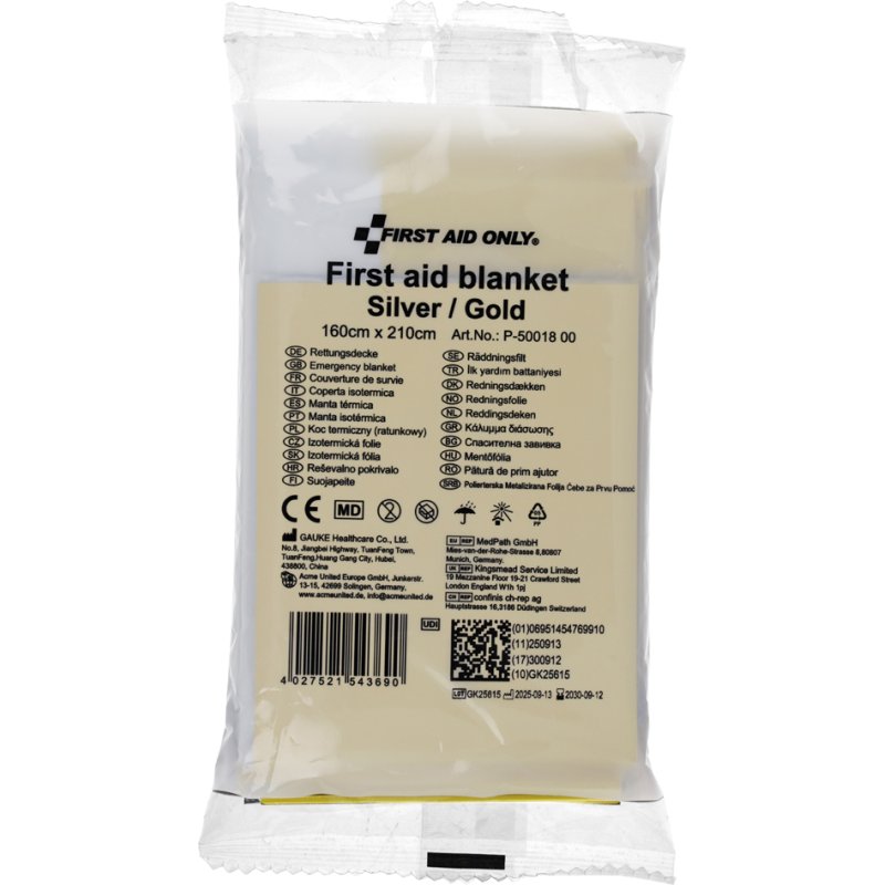 FIRST AID ONLY reddingsdeken, 1600 × 2100 mm, zilver/goud, 12 my