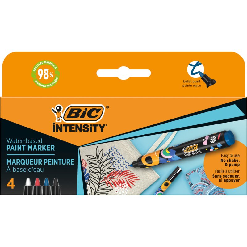 BIC marqueur permanent Intensity, 1,5-2,3 mm, assorties, 4 pièces