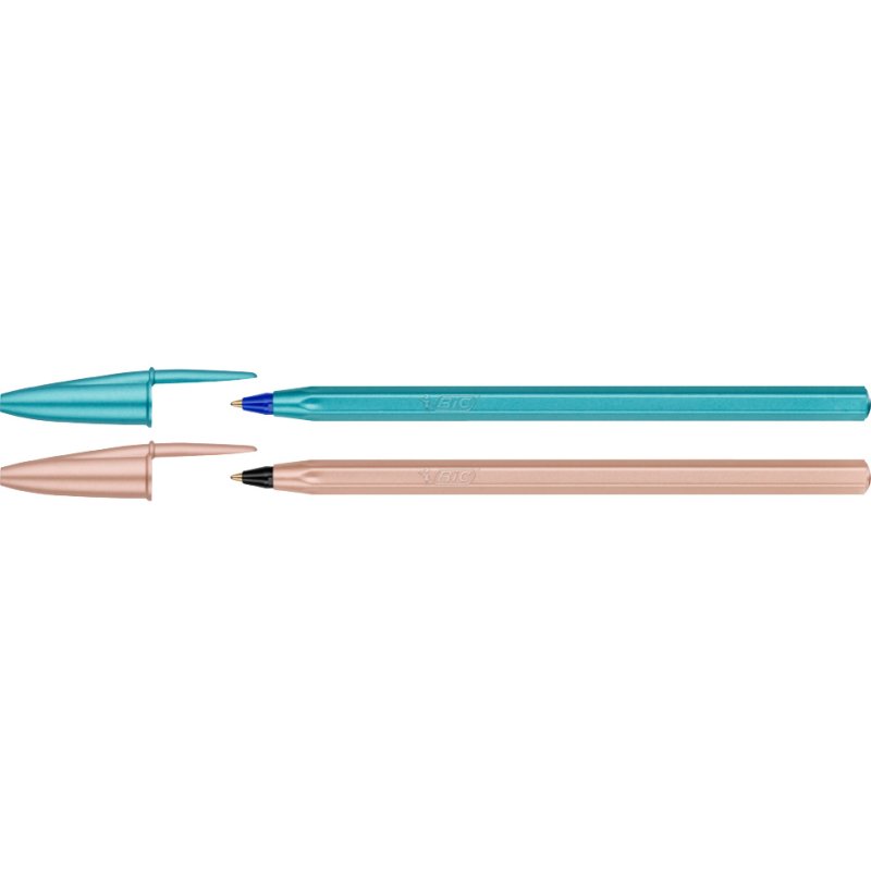 BIC stylo à bille Cristal Glacé, 0,32 mm, effet mat-brillant, assorti bleu et rosé