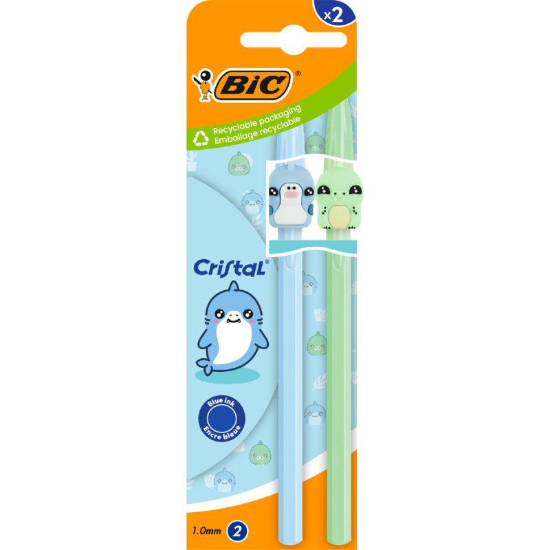 BIC balpen Cristal Pastel F, 0,32 mm, blauw, 2 stuks