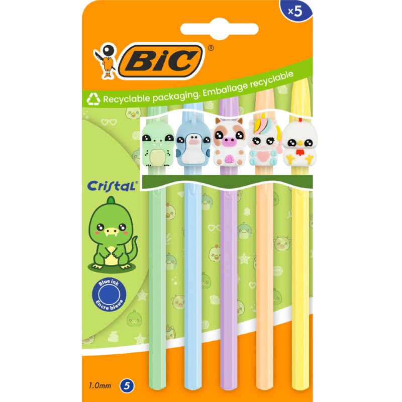 BIC stylos Cristal Pastel F, 0,32 mm, couleurs pastel, 5 pièces