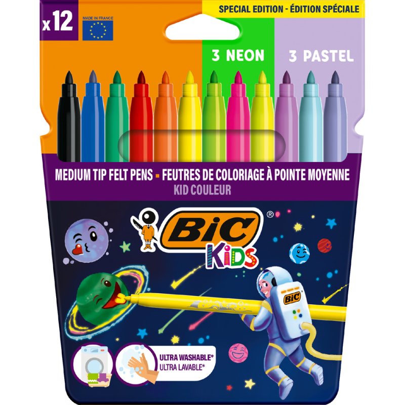 BIC Kids viltstiften Cosmo, uitwasbaar, kleuren gesorteerd, 12 stuks
