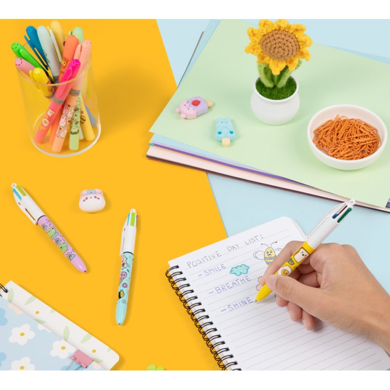 Bic 4 Colours Kawaii balpennen, 0,32 mm, Kawaii-motieven, 3 stuks