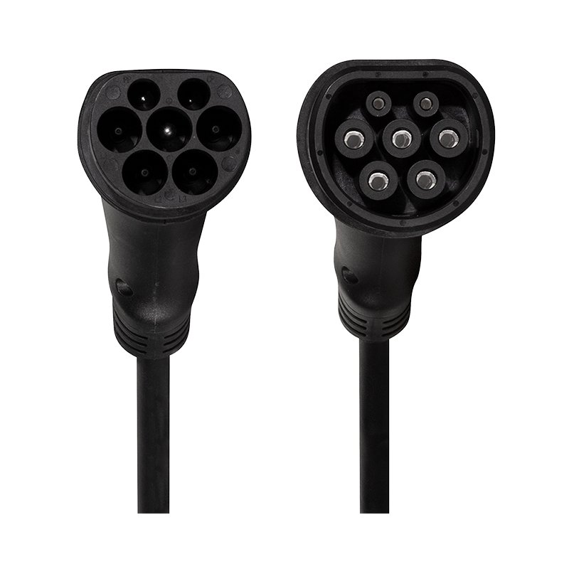 HARTING Câble de recharge spiralé pour voitures électriques Type 2, triphasé 11 kW, noir, 5 m