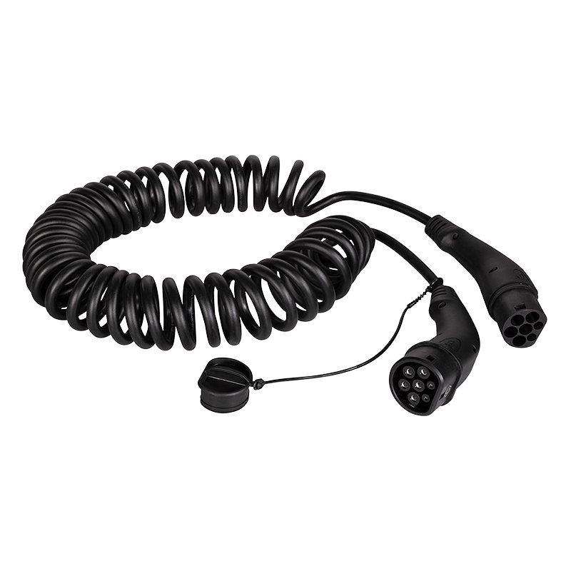 HARTING Câble de recharge spiralé pour voitures électriques Type 2, triphasé 11 kW, noir, 5 m