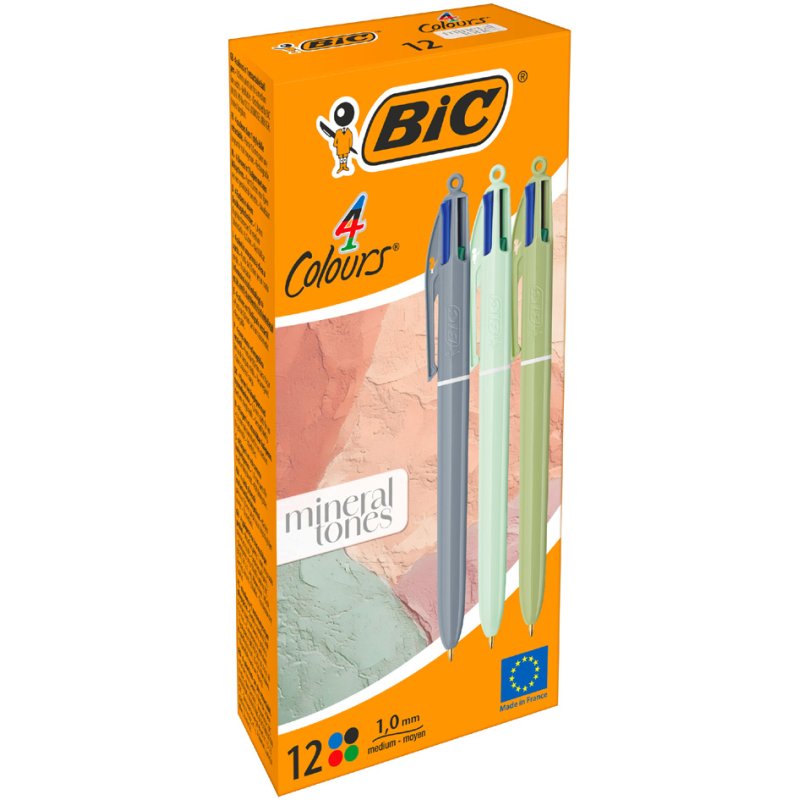 BIC 4 Colours Mineral stylos à bille, 4 couleurs, teintes terreuses, 12 pièces