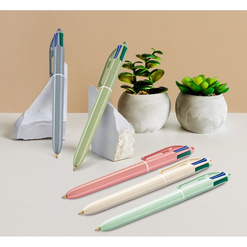 BIC 4 Colours Mineral stylos à bille, 4 couleurs, teintes terreuses, 12 pièces
