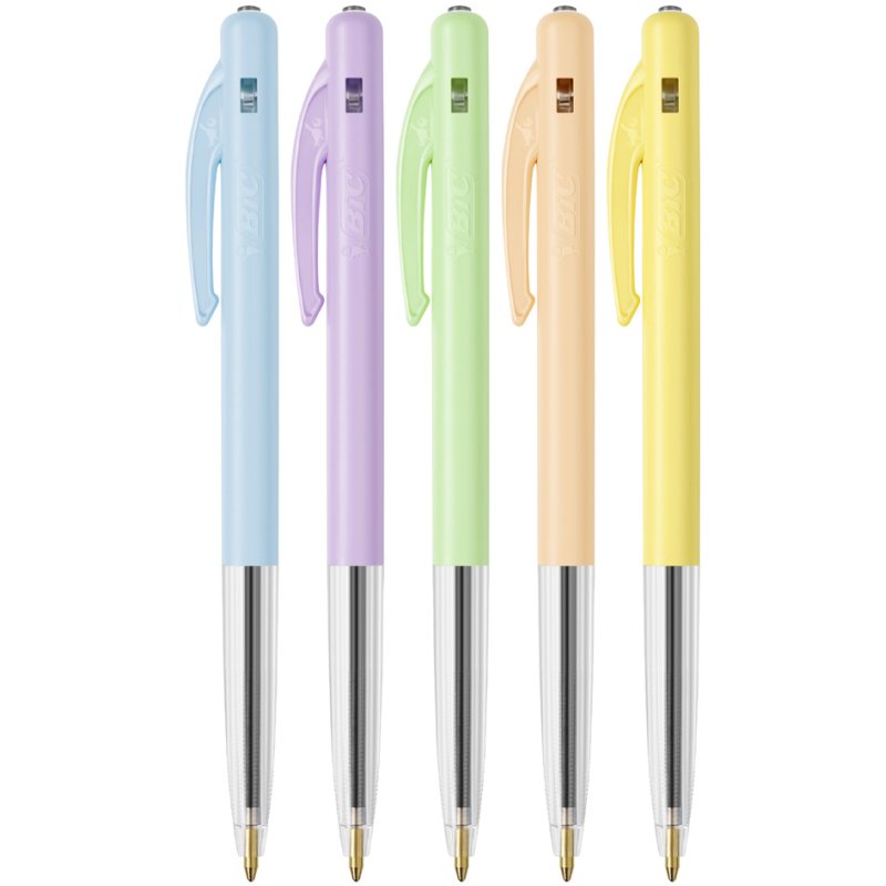 Bic M10 Original push-button ballpoint pens, 0.4 mm, pastel shades, transparent grip