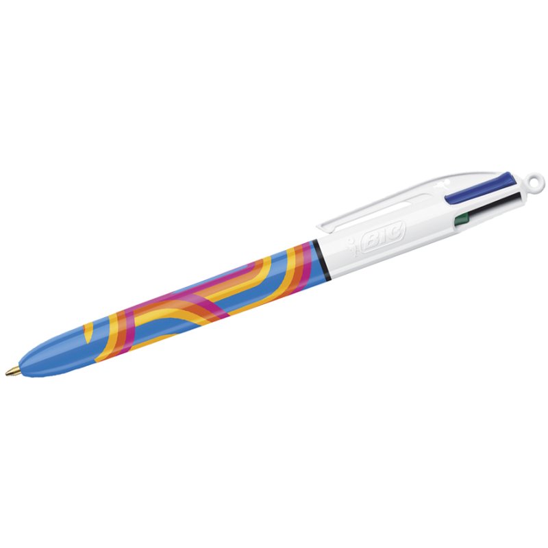 BIC stylo 4 Colours Lines, 4 couleurs, design à lignes, 0,32 mm