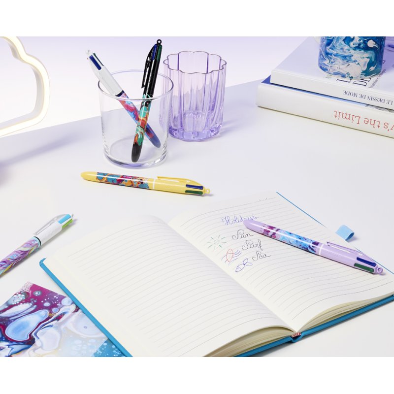 BIC 4 Colours Hydro stylo bille, 4 couleurs, corps violet, 0,32 mm