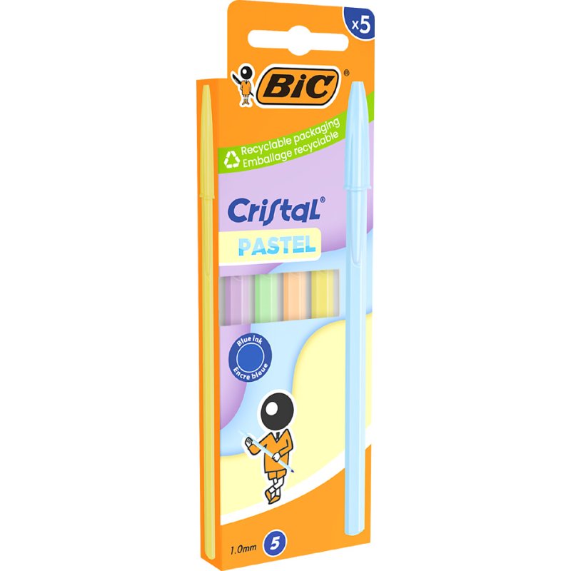 BIC stylos Cristal Pastel, couleurs pastel, 0,32 mm, 5 pièces