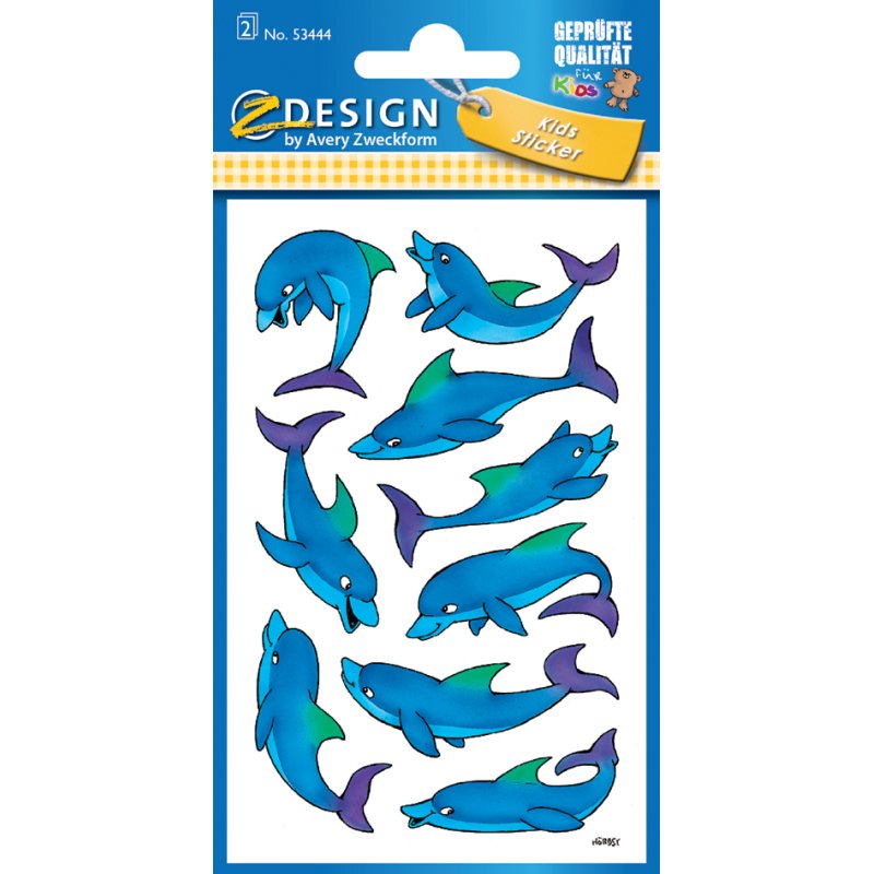 AVERY Zweckform vormstickers kinderen Dolfijn, beglimmerd papier, 2 vel à 9 stickers
