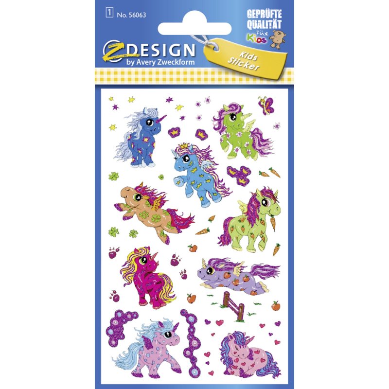 AVERY Zweckform stickers licorne pailletées, couleurs assorties, permanent, 9 pièces