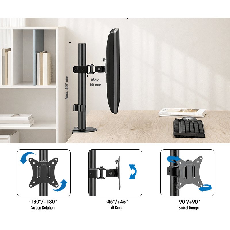 LogiLink support d'écran, avec pince, 17-32 pouces, capacité 9 kg