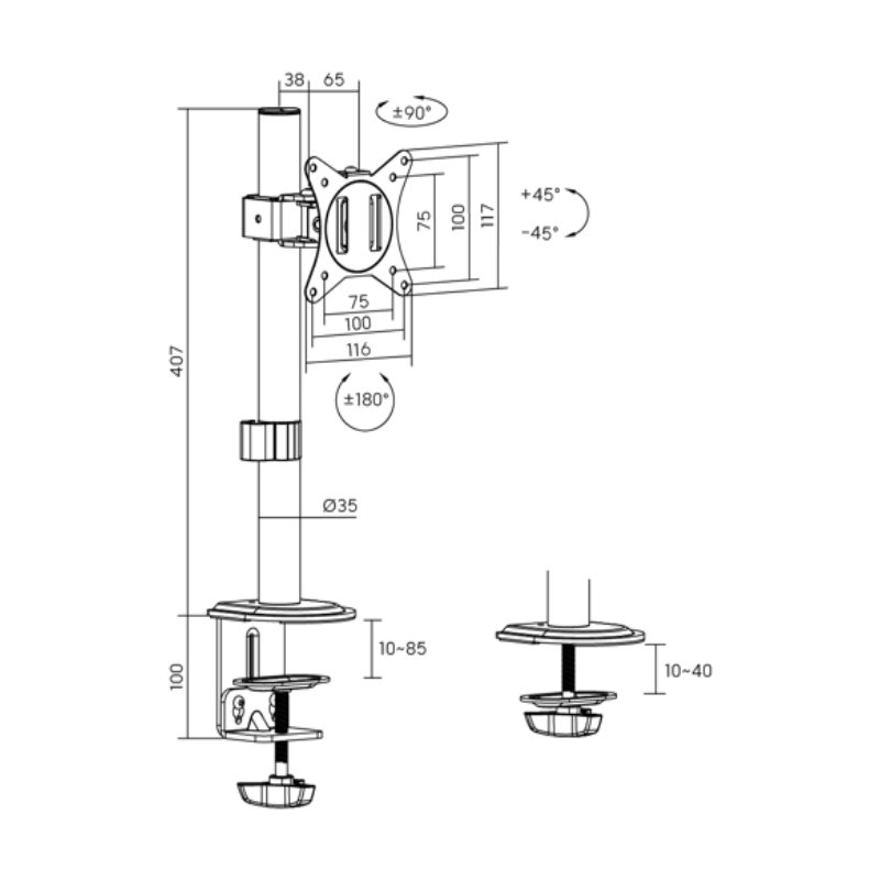 LogiLink support d'écran, avec pince, 17-32 pouces, capacité 9 kg