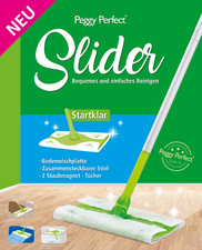 Peggy Perfect Slider starterset, vloerwisser met steel, 8 stofmagneet doeken