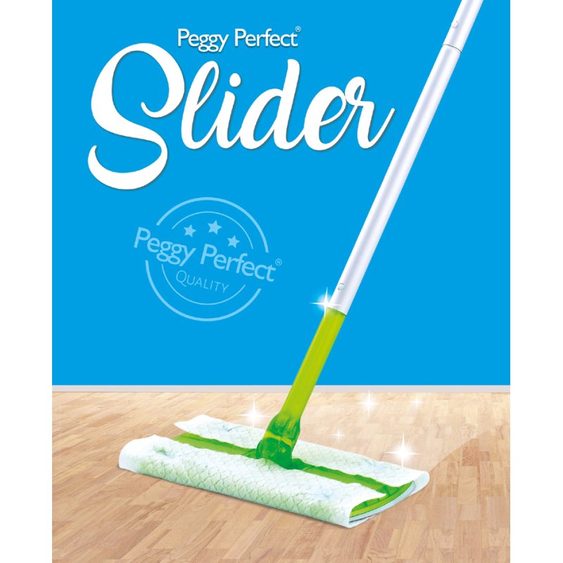 Peggy Perfect Slider kit de démarrage, balai à franges avec manche, 8 chiffons microfibre magnétiques