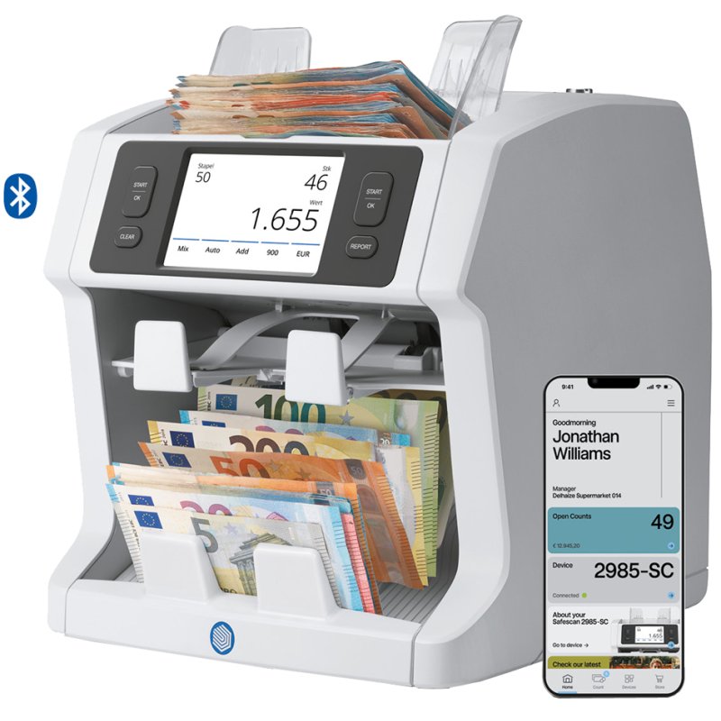 Safescan geldtelmachine 2985-SC, 10-voudige valsgelddetectie, kleurentouchscreen