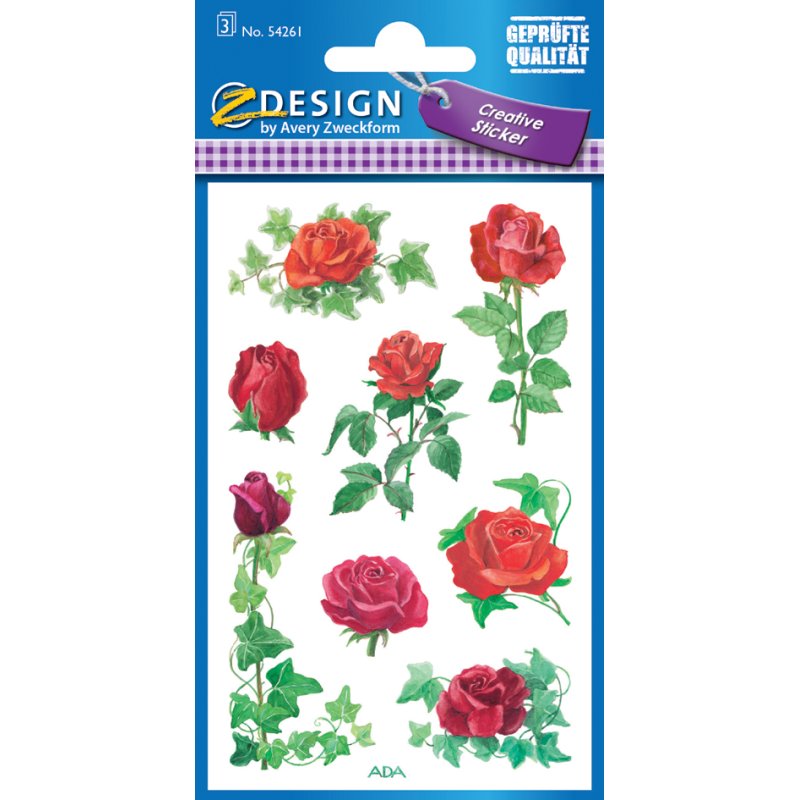 AVERY Zweckform creatieve stickers Rozen, 76×120 mm, 3 vel à 18 stickers