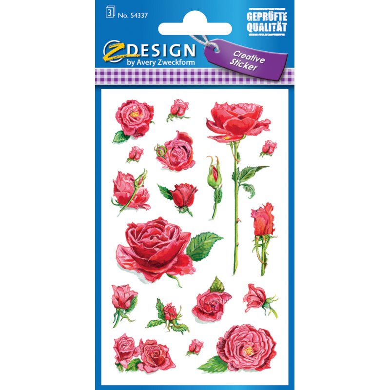 AVERY Zweckform creatieve stickers Rozen, 76×120 mm, 3 vel à 18 stickers